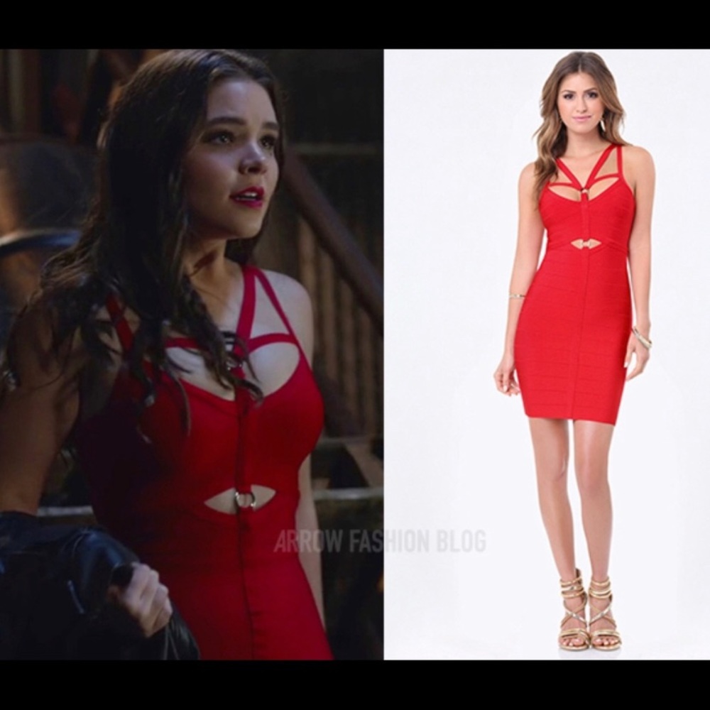Bebe Angelica red O-Ring Harness dress